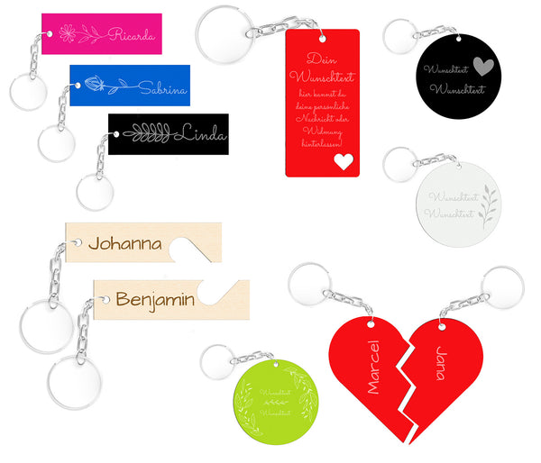 Personalisierter Schlüsselanhänger Liebe Wunschtext Valentinstag Geschenk Geschenkidee mit Wunschname Datum aus Holz oder Plexiglas