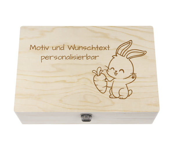 Ostern Geschenkbox Holz Kiste Schatzkiste personalisiert - Erinnerungsbox Osterhase mit Namen und Wunschtext