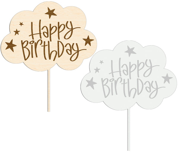 Happy Birthday Cake Topper Wolke Cupcake Kuchendeko Tortendeko zum Geburtstag Geburtstagsdeko Holz Acryl - Größe: 10-25 cm