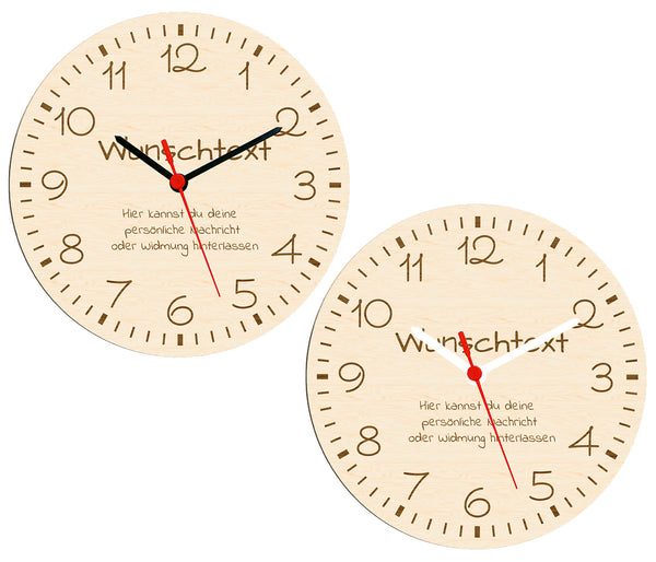 Wanduhr Holz Uhr personalisierbar - 20 cm Höhe - Geschenkidee Kleines Geschenk Wunschtext Acryl Lautlos