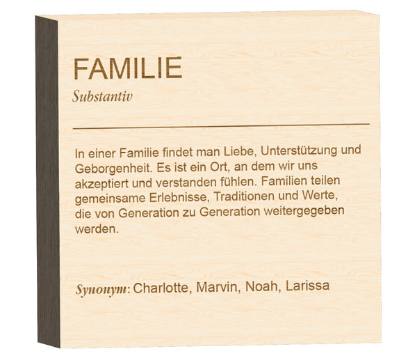 Definition Holzblock Schild - FAMILIE - Personalisierbares Wand- und Tischdekor für Zuhause und Büro