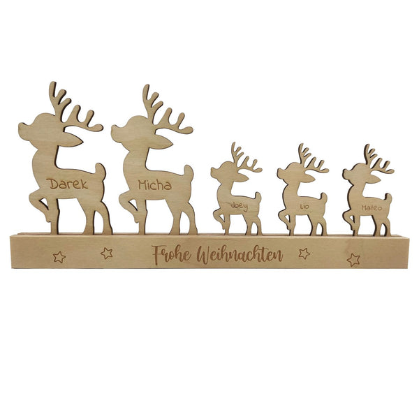 Weihnachtsdeko Elch personalisiert Holz Rentier Holzaufsteller Winterdekoration zum Hinstellen Familie Gravur Wunschname Geschenk persönliche Geschenkidee