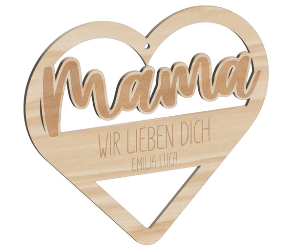 Alsino Individuelles Geschenk für Mama Mutter Opa Oma Geburtstagsgeschenk Geschenkidee - personalisierter Herzanhänger 15-30 cm Holz Acryl