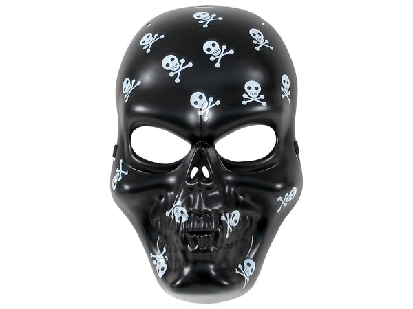 Schwarze Totenkopfmaske Skelett Plastik mit Band