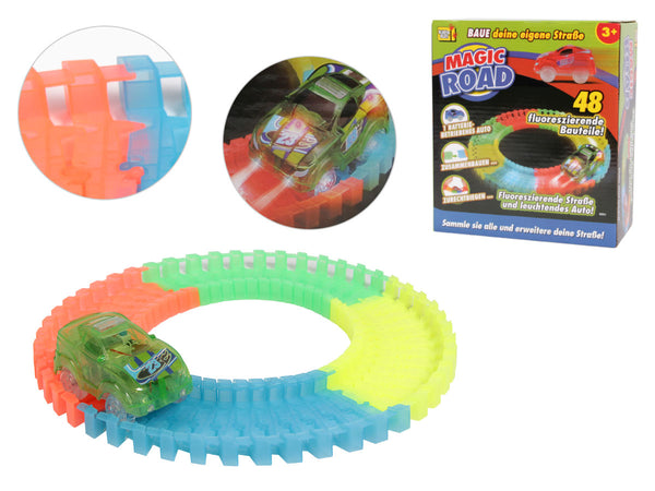 Magic Road Leuchtende Autorennbahn 48 Bauteile und 1 Auto