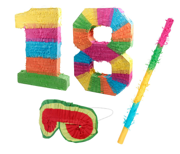 Alsino Pinata Set Zahlen Schlag-Pinata Maske Schlagstock Geburtstag - Piñata zum Befüllen für Event Zahlen Hochzeit Jubiläum  Partydeko Dekoration Geburtstagsdeko