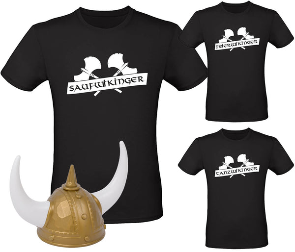 Wikinger Shirt Herren T-Shirt S-XXL mit Wikingerhelm Set