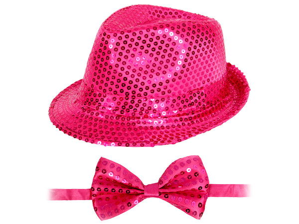 Glitzerhut mit Party Fliege in Pink Karneval Party Set