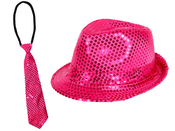 Glitzerhut mit Party Krawatte in Pink Karneval Party Set Pailletten