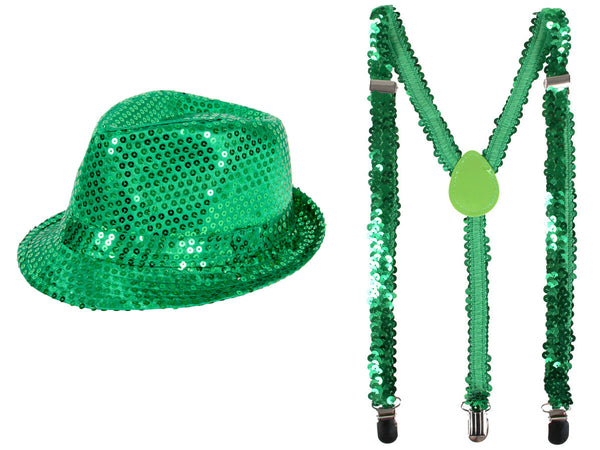 Disco Faschingsoutfit Set Kv-282 Glitzernder Melonen Hut,  Glitter-Hosenträger & Sonnenbrille – Unisex, Ideal für Karneval
