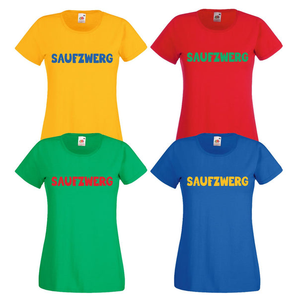 Saufzwerg Damen T-Shirt JGA Party Bier Sauf Shirt - Rundhals, 100% Baumwolle - Das trinkfeste TShirt