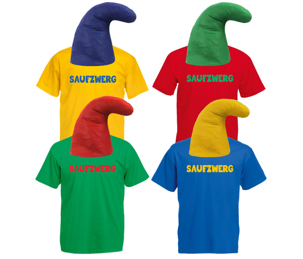 Saufzwerg Kostüm Set T-Shirt Mütze JGA Party Bier Sauf Verkleidung - Rundhals, 100% Baumwolle - Das trinkfeste Kostüm