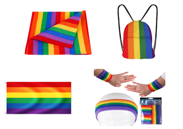 LGBT Accessoires Regenbogen Gay Pride Rainbow Festival Party Flagge Zubehör Bandana Schweißband Hosenträger Rucksack - Set
