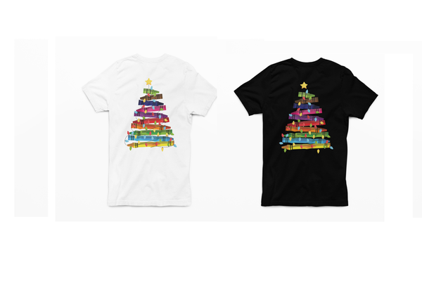 Damen Weihnachts-T-Shirt mit Buntem Weihnachtsbaum-Stifte-Motiv – Erhältlich in Schwarz und Weiß
