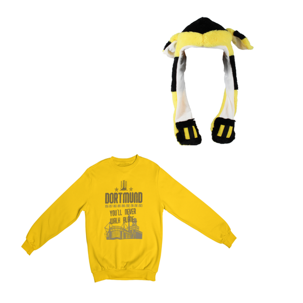 Dortmund Fanset Wackelohrmütze mit Pullover Sweatshirt Baumwolle Fanpaket Pulli Geschenkidee Geschenk
