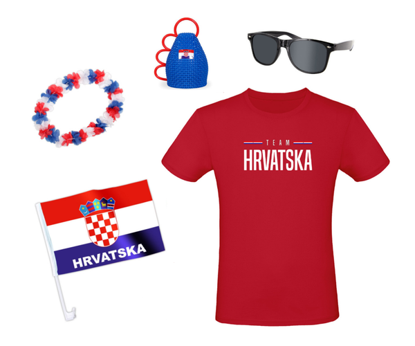 Fanpaket Kroatien T-Shirt Brille Flagge Hawaiikette Caxilrola Fanrassel