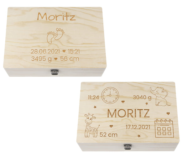 Holzkiste mit Deckel für die Geburt - personalisiert Geschenkkiste