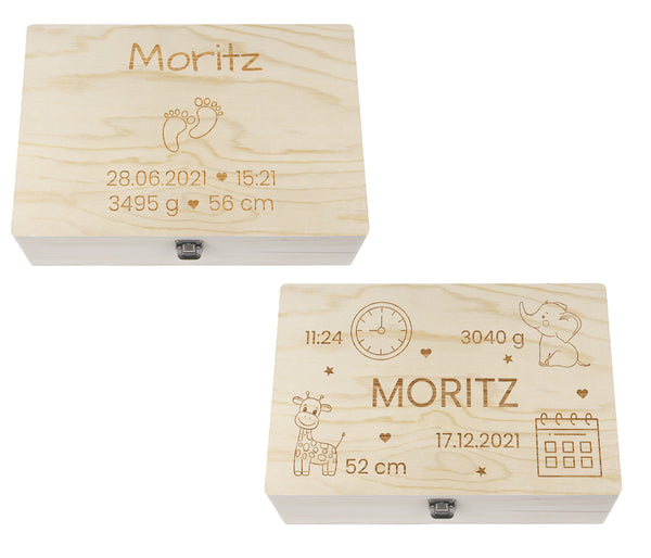 Holzkiste mit Deckel für die Geburt - personalisiert