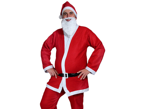 Weihnachtsmann Kostüm mit Bart Nikolaus Kostüm für Herren mit oder ohne Geschenksack XMAS Outfit Rot Weiß Nikolausmantel