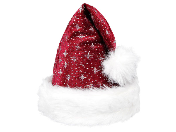 Weihnachtsmütze mit Pelzrand und glitzer in bordeaux 00