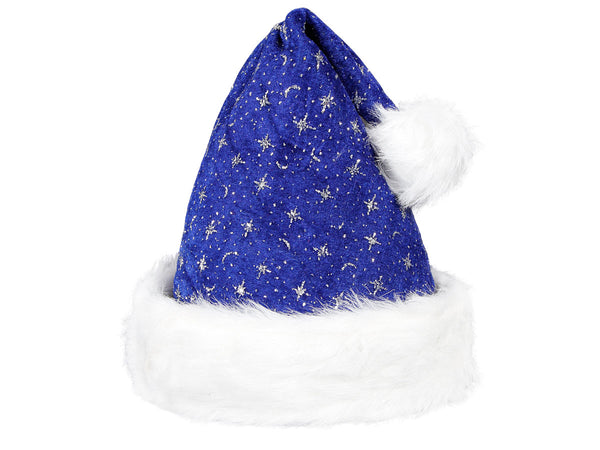 Weihnachtsmütze mit Pelzrand und glitzer blau 02