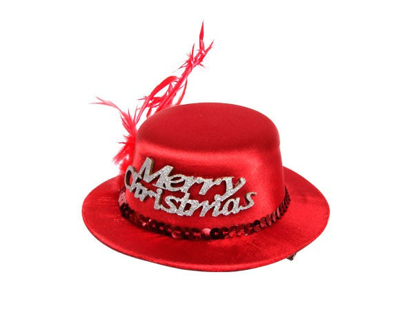 Mini Weihnachtsmütze Hut Merry Christmas rot mit Haarclip 131
