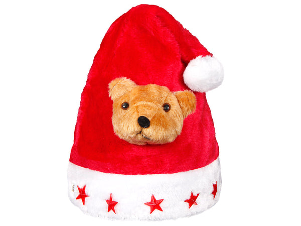 Weihnachtsmütze mit Blinksternen und braunem Bär wm-45a