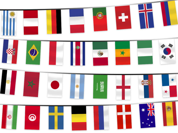 2 Stück alle teilnehmenden Länder WM   8M Wimpelkette Fahnenkette Flaggenkette Fanartikel