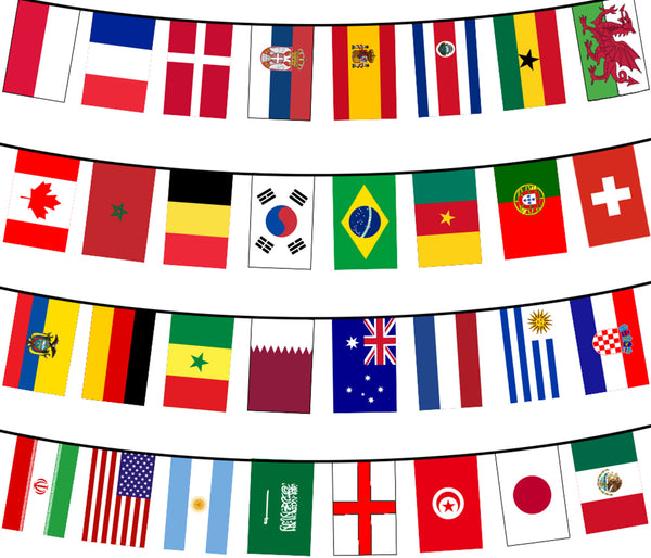 Fußball WM Fahnenkette Flaggenkette 10.5 Meter Wimpelkette 32 Länderflaggen 14 x 21 cm Girlande Dekoration