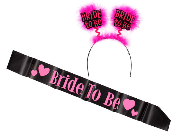 Bride to be JGA Outfit mit Haarreif + Schärpe schwarz