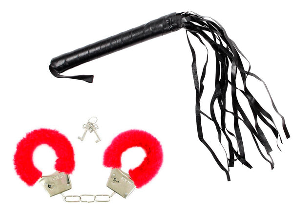 Alsino Kunstleder Peitsche Plüsch Handschellen Erotik Set Cuffs Handfesseln