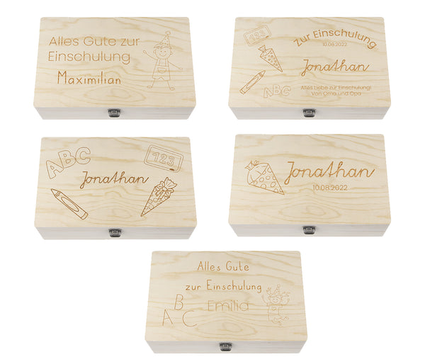 Holzkiste mit Deckel für die Einschulung personalisiert - Geschenkidee