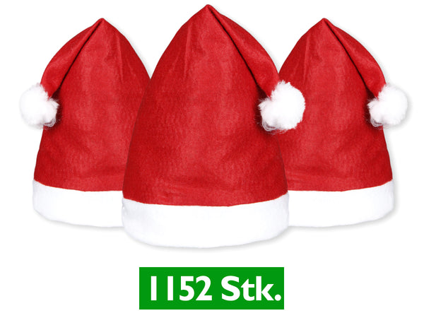 1152 Stück Weihnachtsmütze Nikolausmütze rot Bommel 32